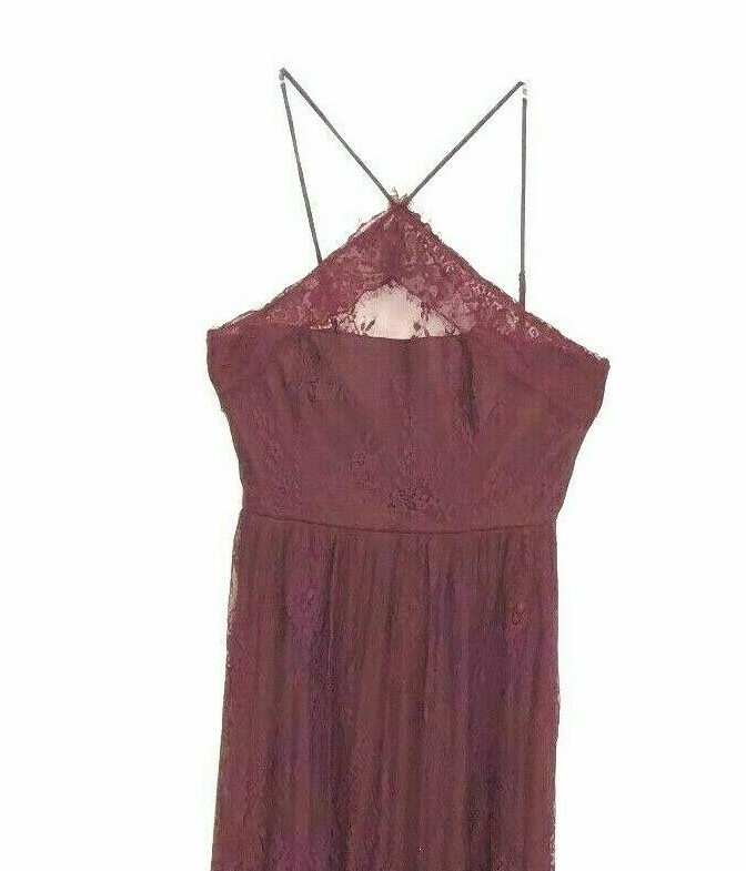 Heartloom Belle Burgundy Lace Halter Maxi Dress size XS Gown AAK