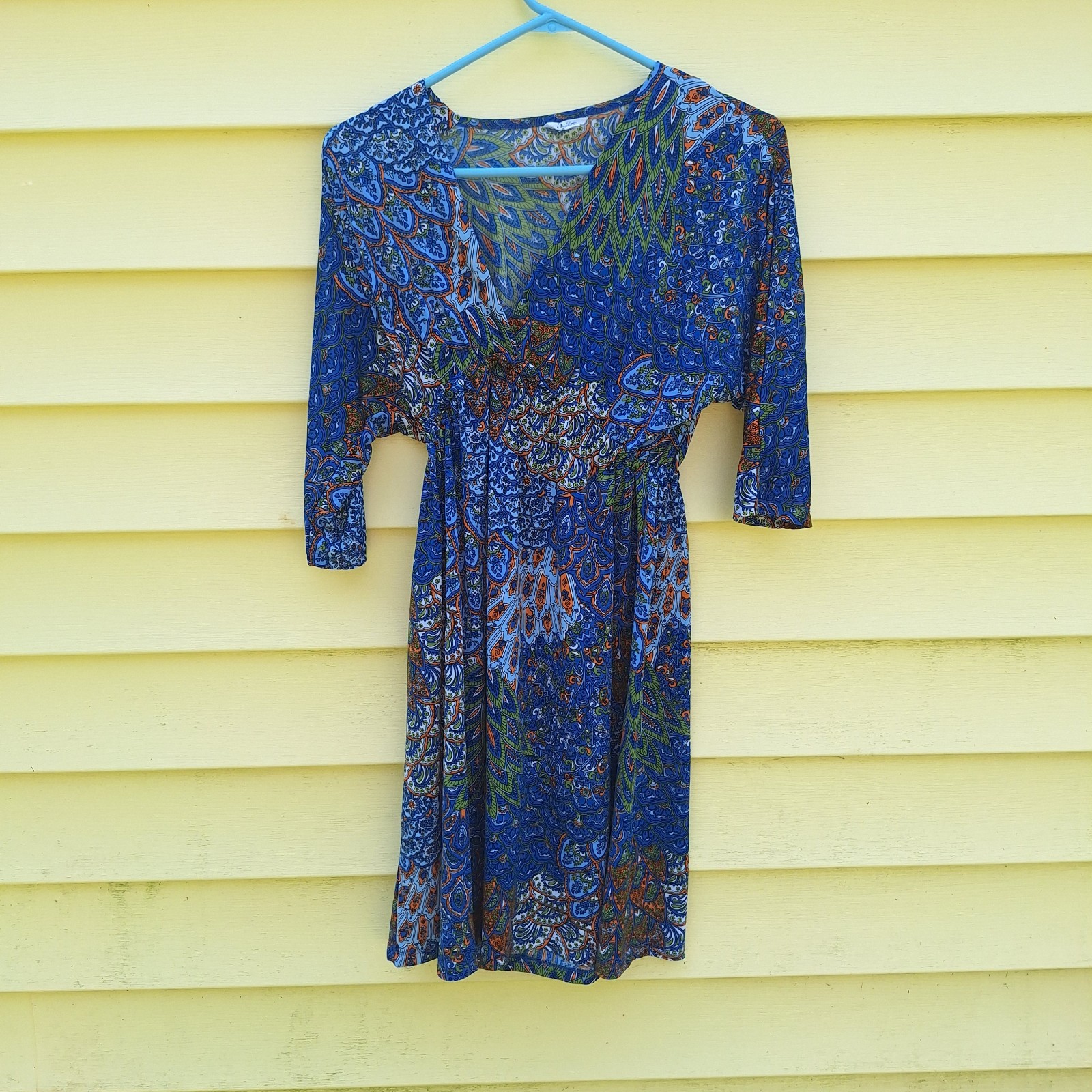 5th Love Women L Tropical Resortwear Vacation Boho Dress Peacock Paisley Festive