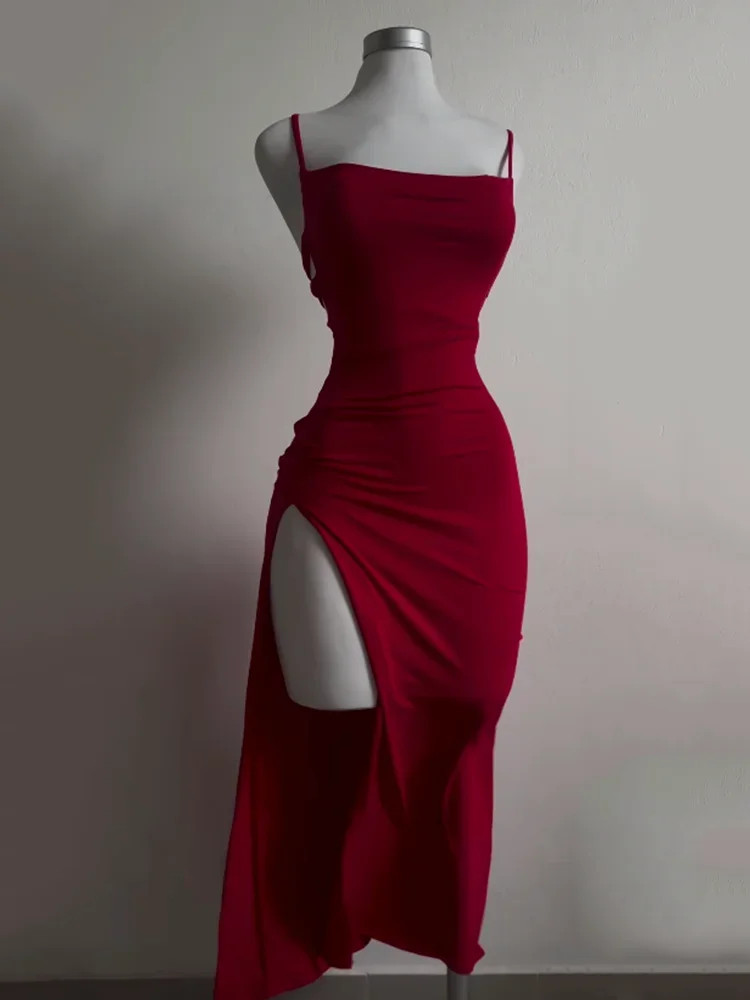 Sensual Summer Long Dress with Deep Split and Braided Back Dress