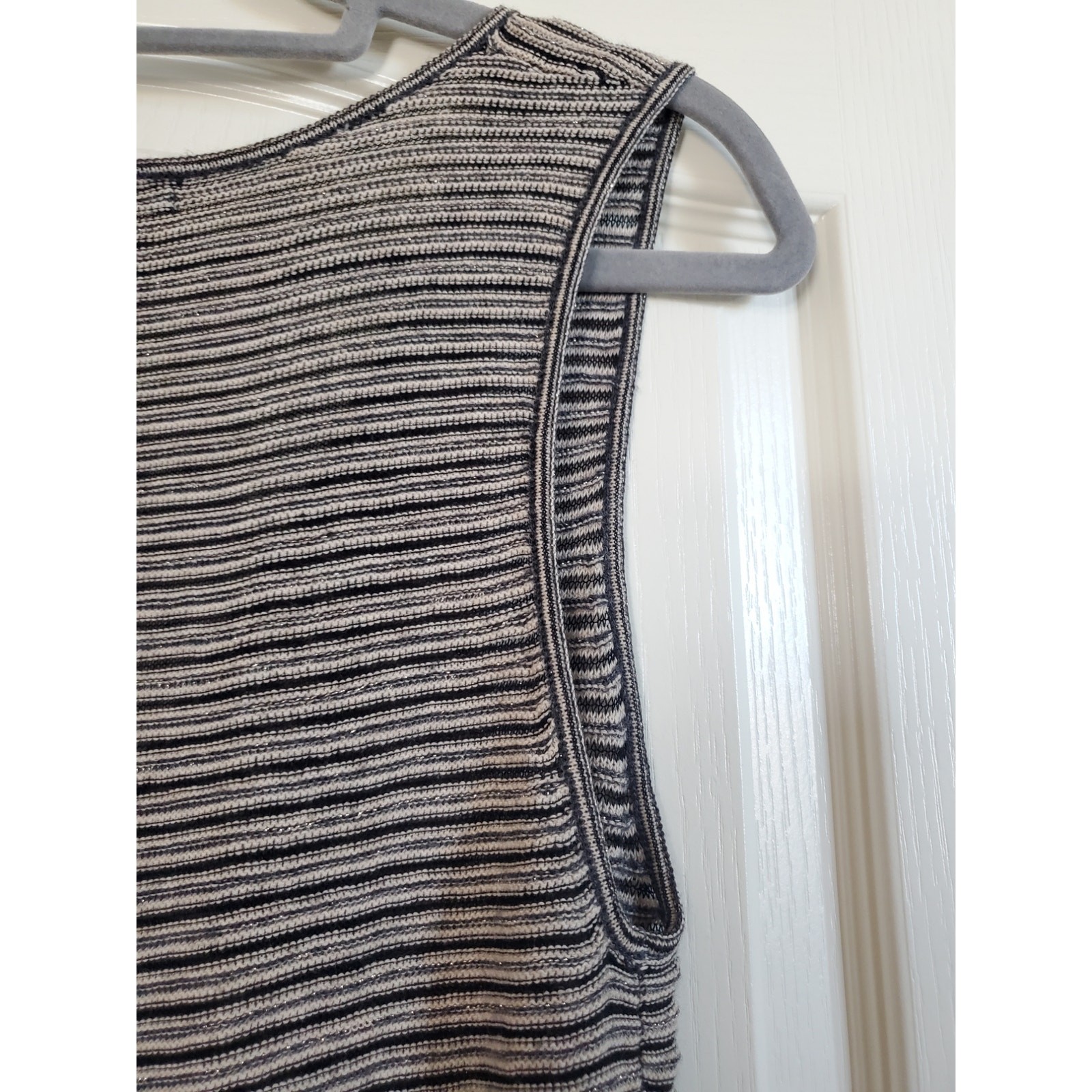 Knitted & Knotted Silver Stripe Chevron Wool Blend Sleeveless Midi Dress Medium