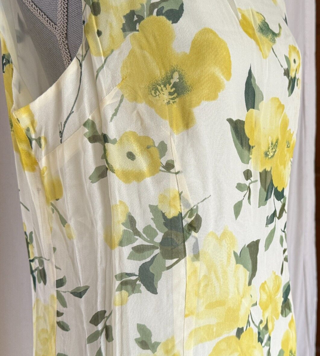 Vintage spring summer yellow beige multi color floral print Maxi Dress S Med?