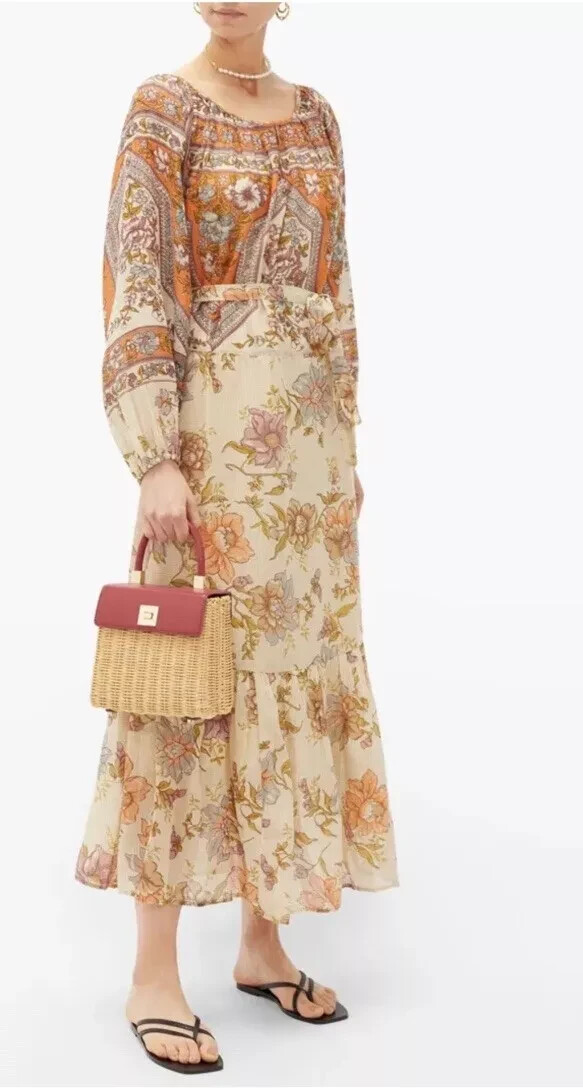 Mes Demoiselles Reunion Belted Floral Print Voile Midi Dress S 36 Boho Viscose