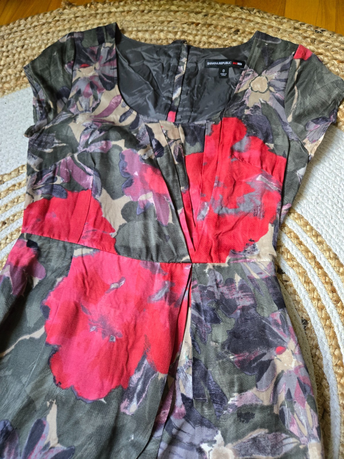Mad Men Janie Briant Linen Blend Floral Midi Dress Retro 60s Chic Watercolor US0