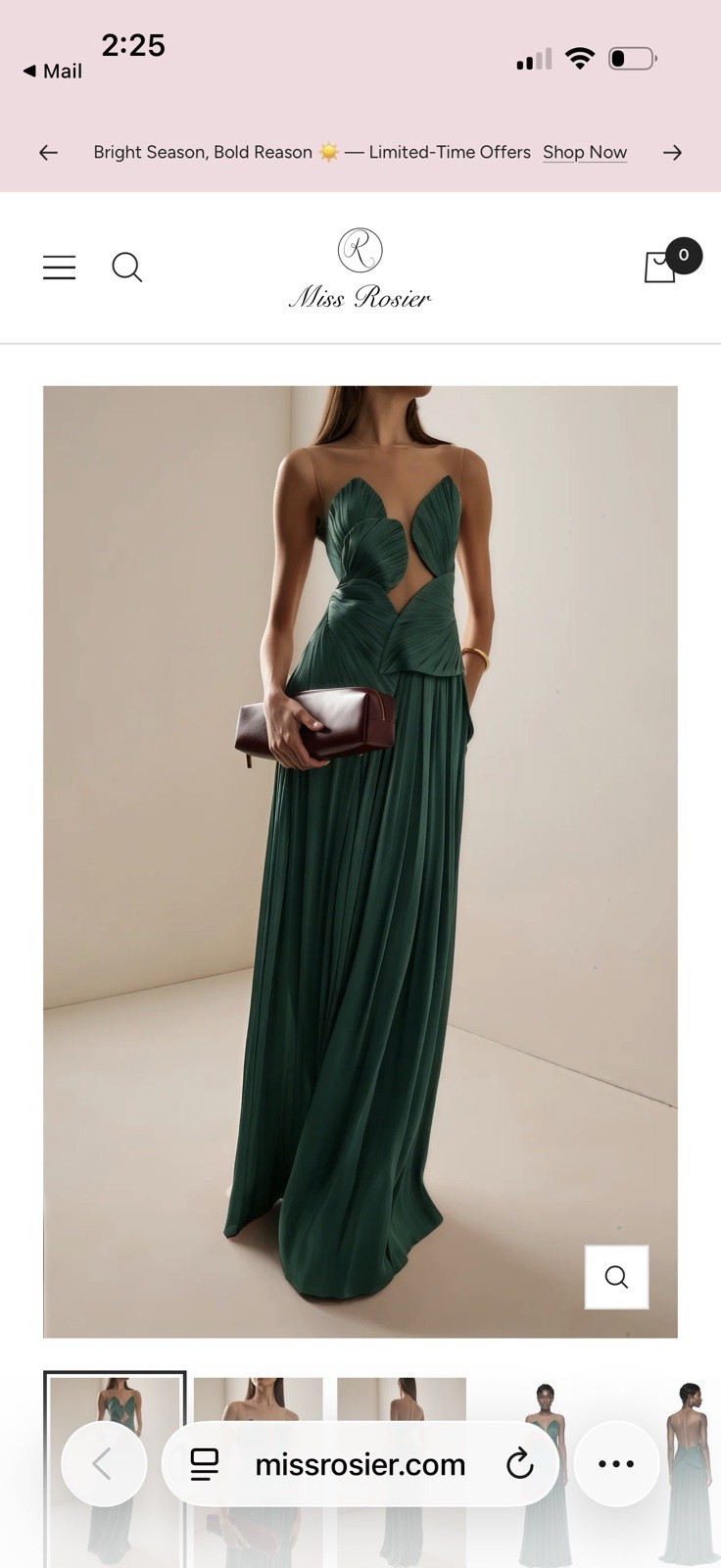 NEW Miss Rosier Green Backless Asymmetrical Ruched Maxi Dress Size S
