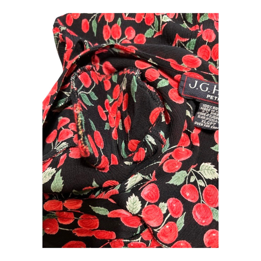 J.G. Hook PETITE Women’s Novelty Cherry Print Dress PXL Button Rayon VINTAGE