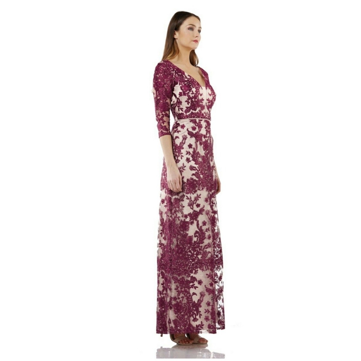 JS Collections Soutache Berry Embroidered Lace Gown Formal Maxi Dress Wedding 2