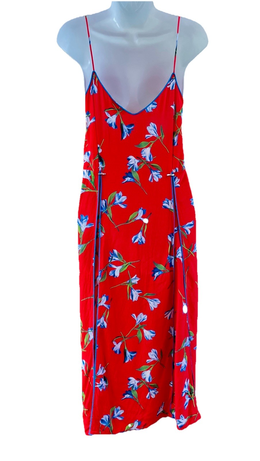 Rag & Bone Red Floral Slip Dress Small S Piping Trim Unbelted $495 Summer Pleats