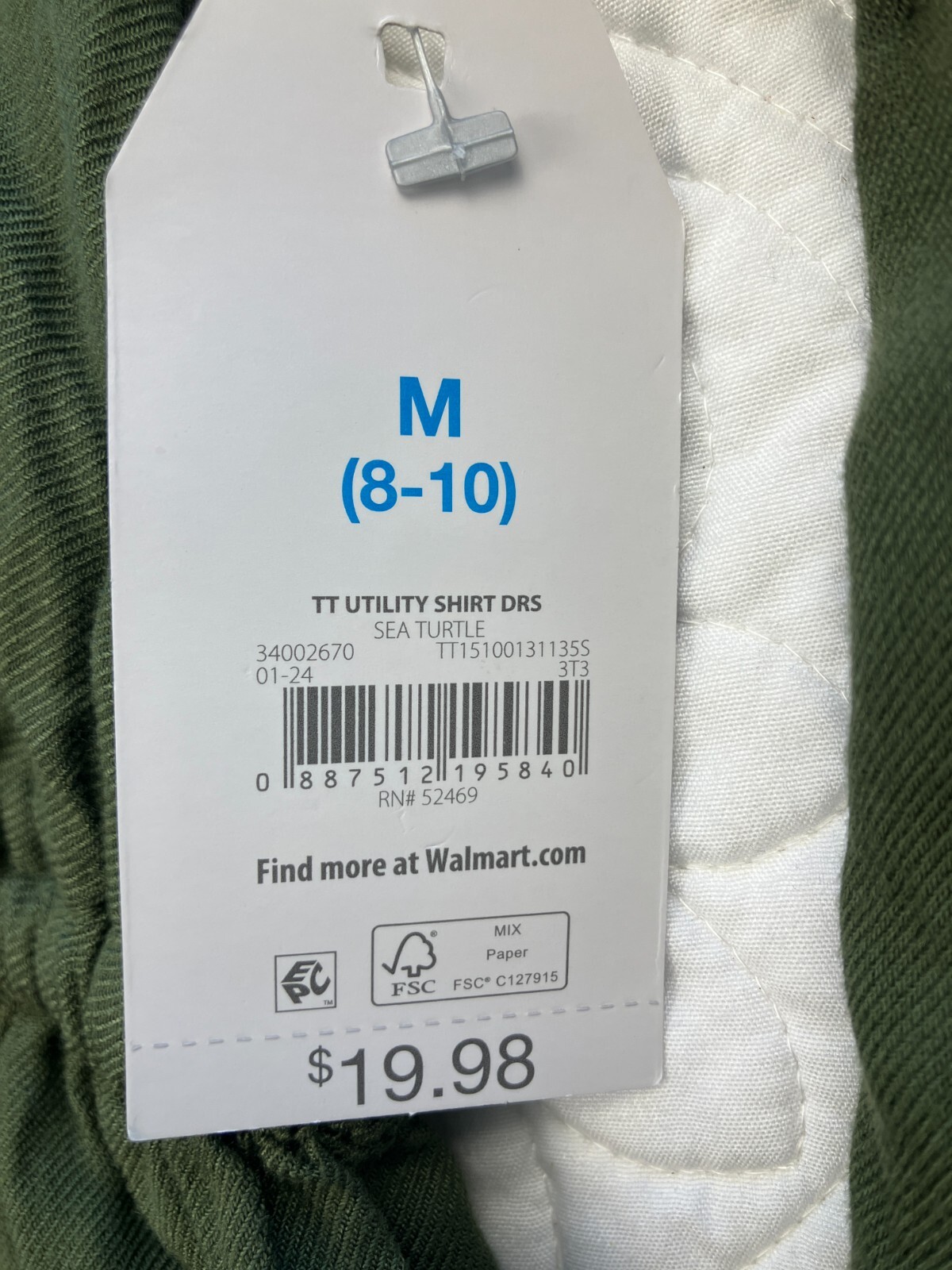 TIME AND TRU Medium (8-10) Sea Turtle Green Utility Button Down Shirt Dress NWT