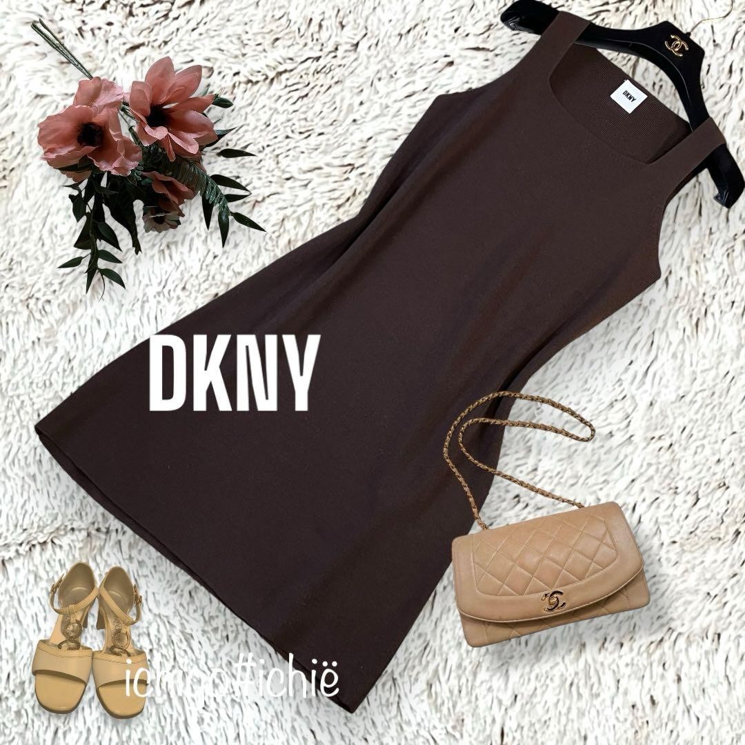 DKNY Wool Rib Knit Tank Dress DarkBrown Sleeveless Mini Stretch Onesize 075S