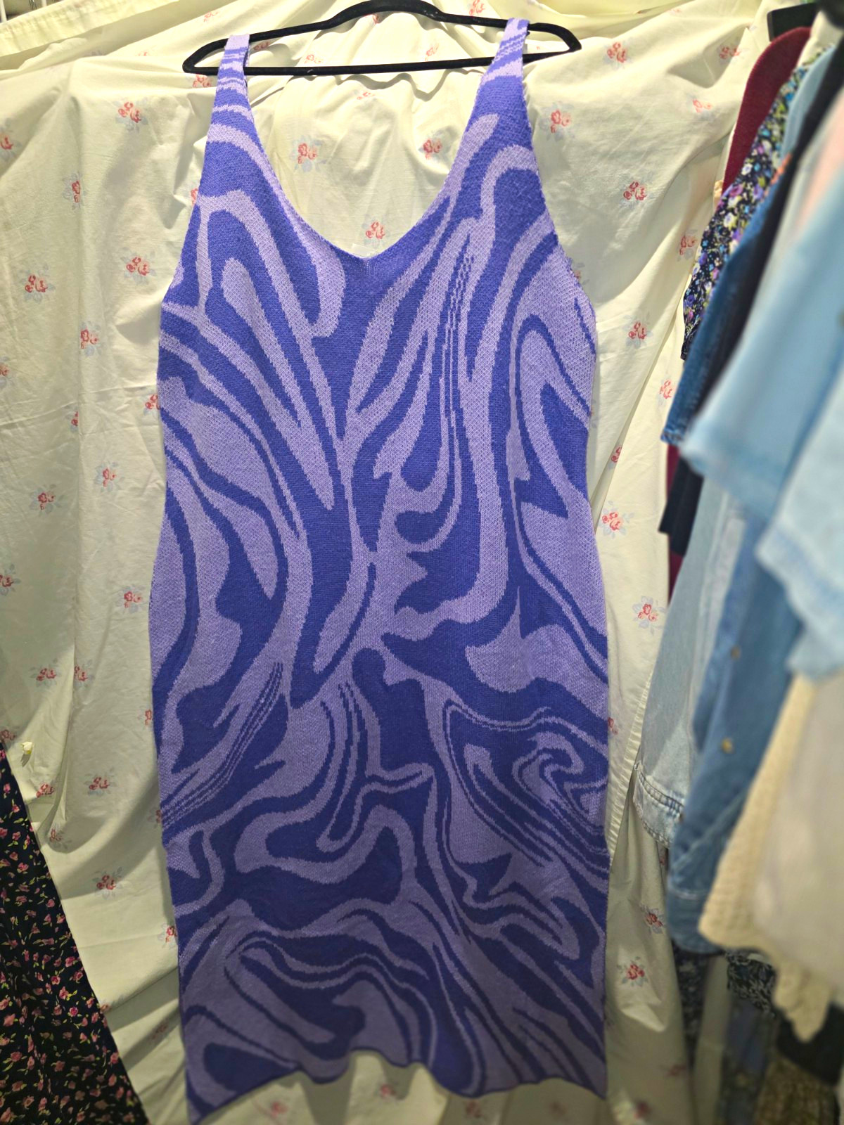 H&M Divided Purple Abstract Knit V-Neck Sleeveless Bodycon Sweater Dress 3XL