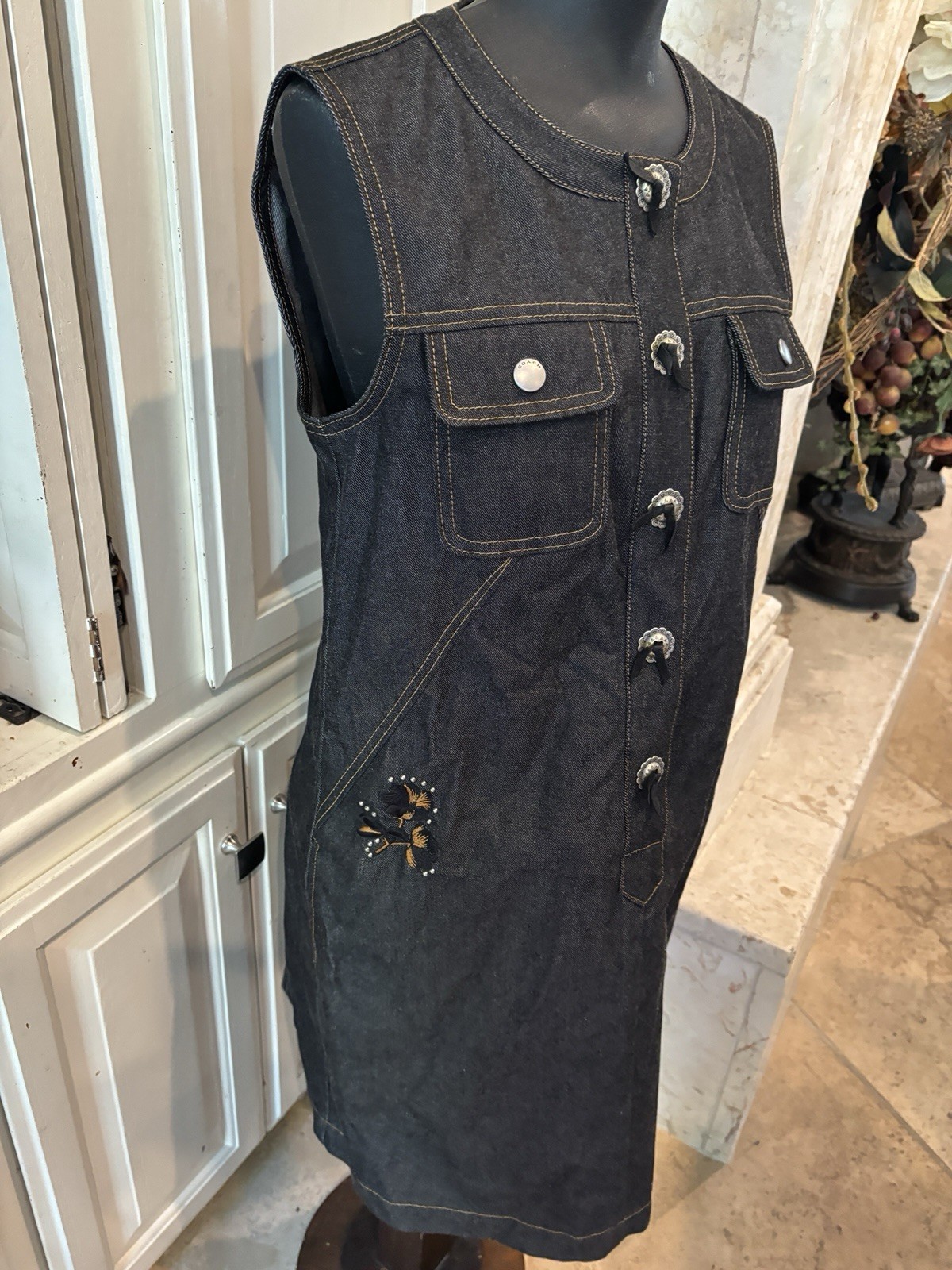 Coach 1941 Japanese denim black concho buttons dress 86966 embroidered Small