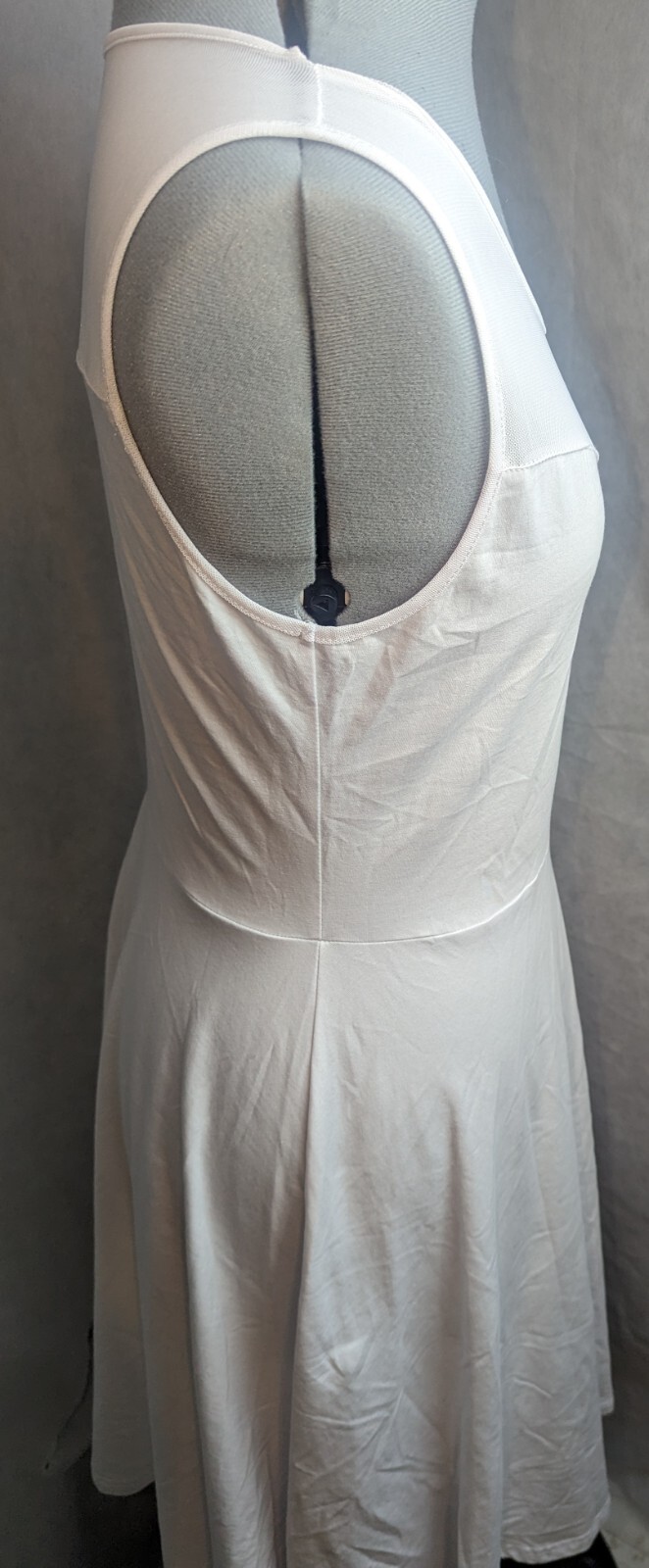 Ineffable Size Medium Cotton Spandex White fit n flare Dress Sheer Mesh Top.