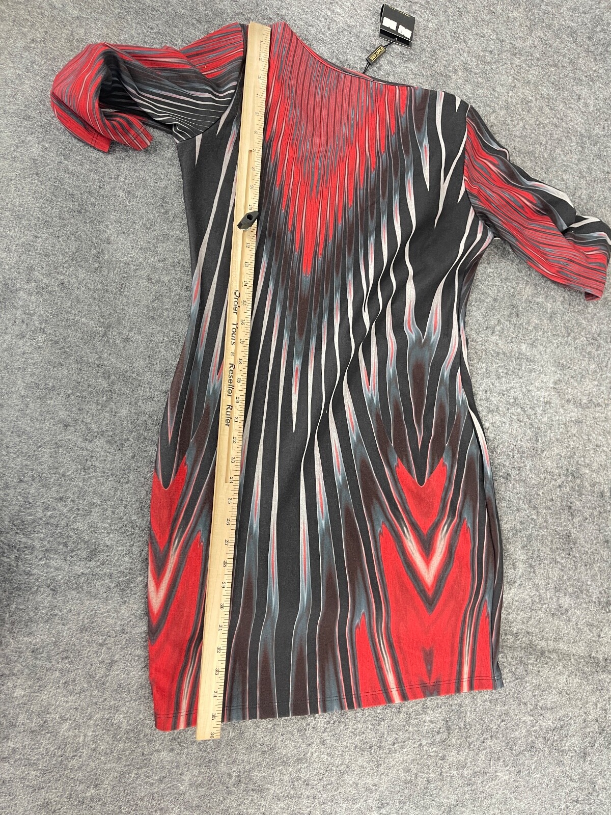 Red Apple Sheath Dress Womens Large Tie Dye Striped 1/2 Sleeve Black Red N329