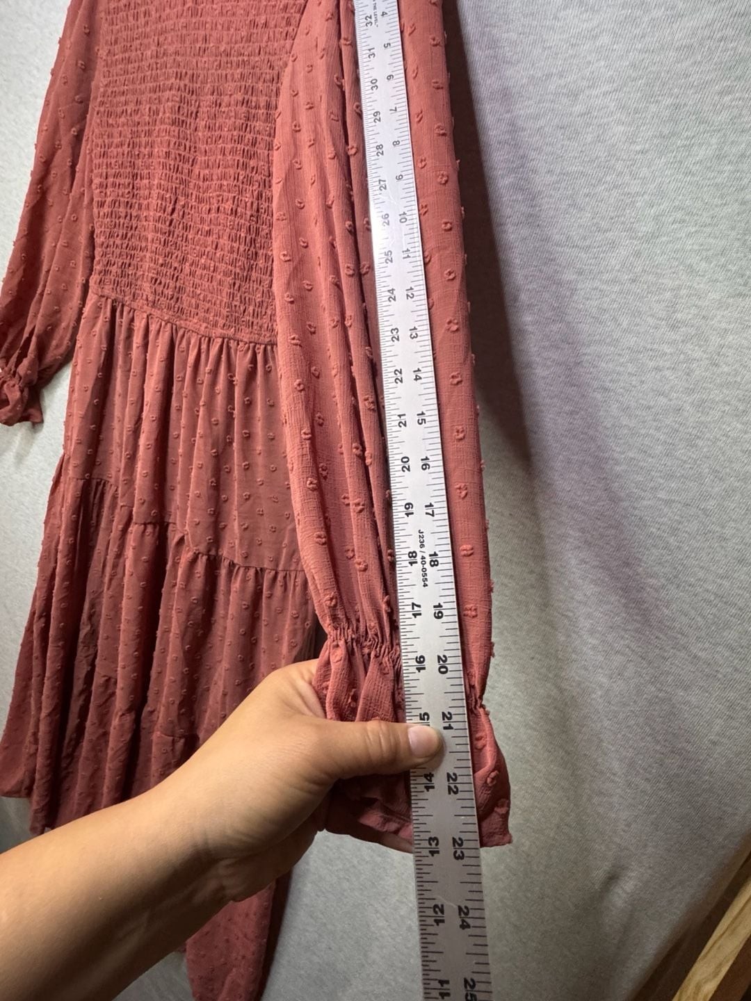 S – Lace & Lilac Long Sleeve Smocked Tiered Midi Dress in Rust