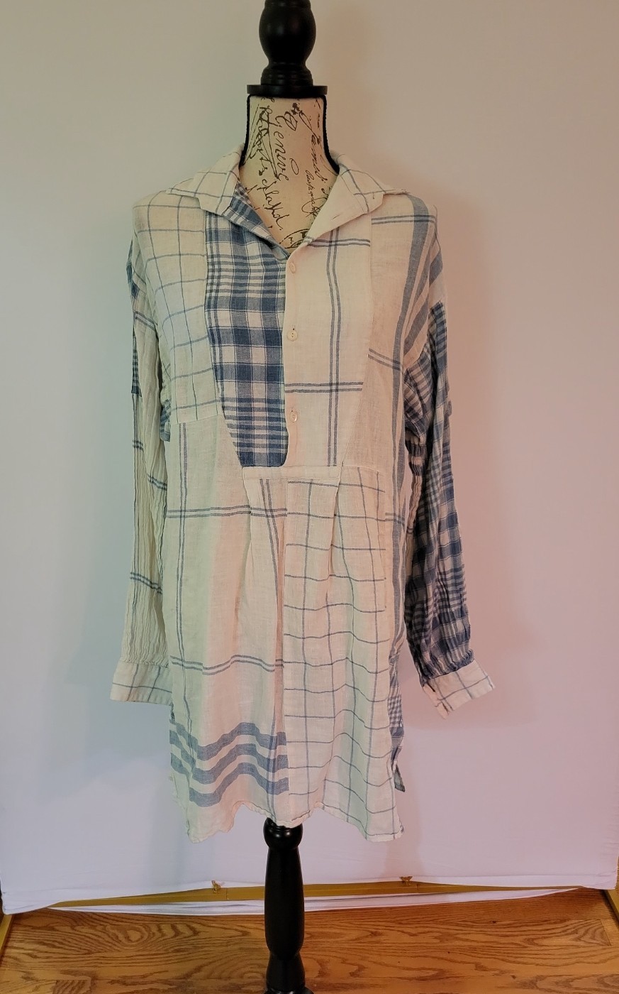 Polo by Ralph Lauren Blue and Ivory Plaid Linen Mini Dress Size M