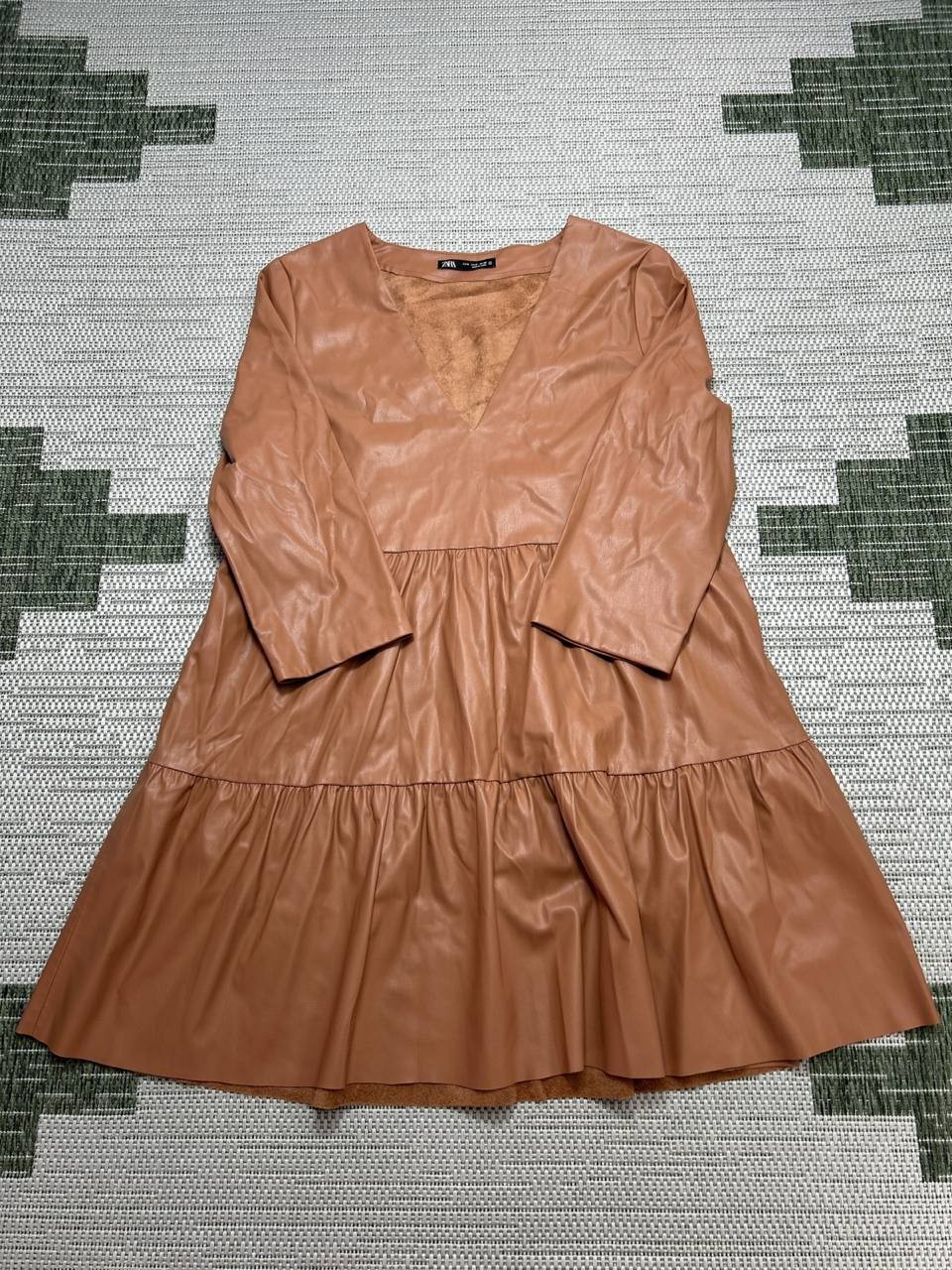 Zara Dress Womens Medium Brown Faux Leather Blouson
