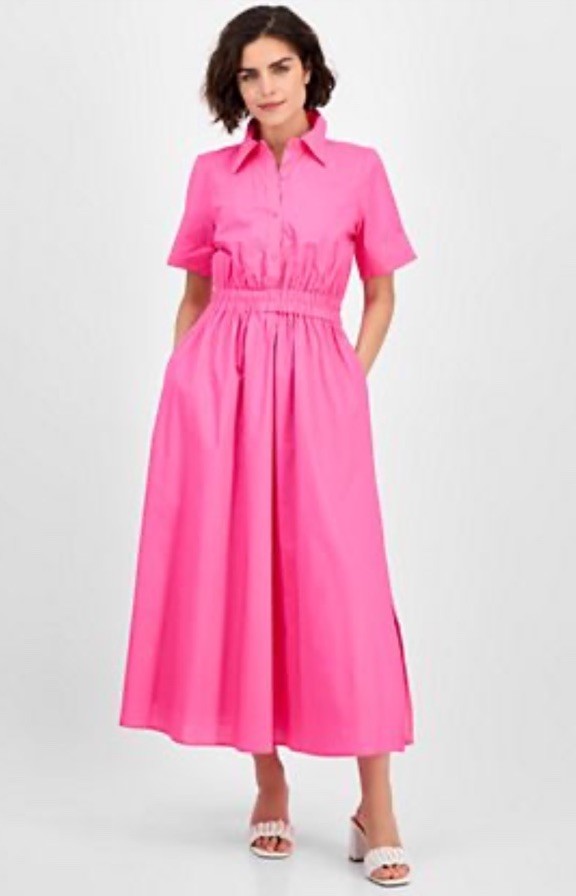 On 34th Macys WOMEN’S COTTON MIDI SHIRTDRESS In Pink Size XS