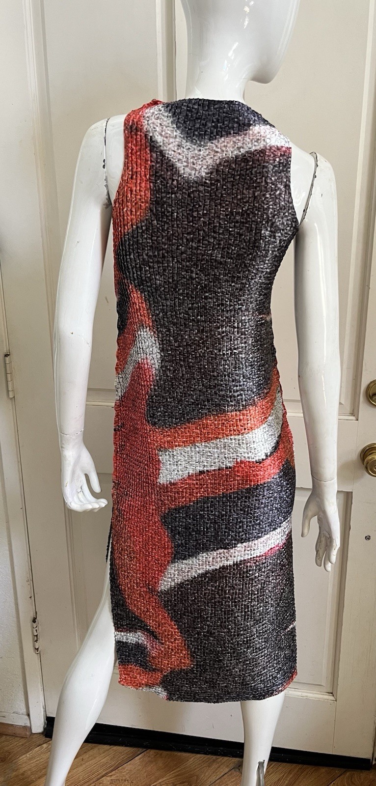 NIN STUDIO MEXICO NEW! Orange/Taupe Abstract Crinkled Wave Bodycon Dress Sz S