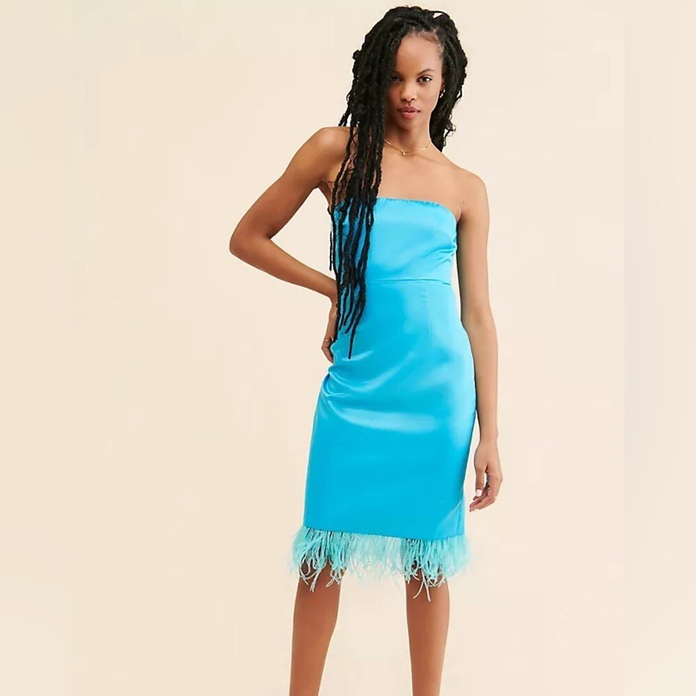 Anthropologie Camilyn Beth Sheila Mini Dress blue fur size 4