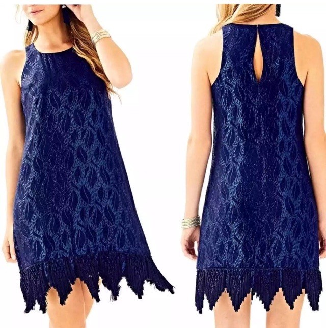 Lilly Pulitzer Marquette Navy Shift – Fringe Dress Medium