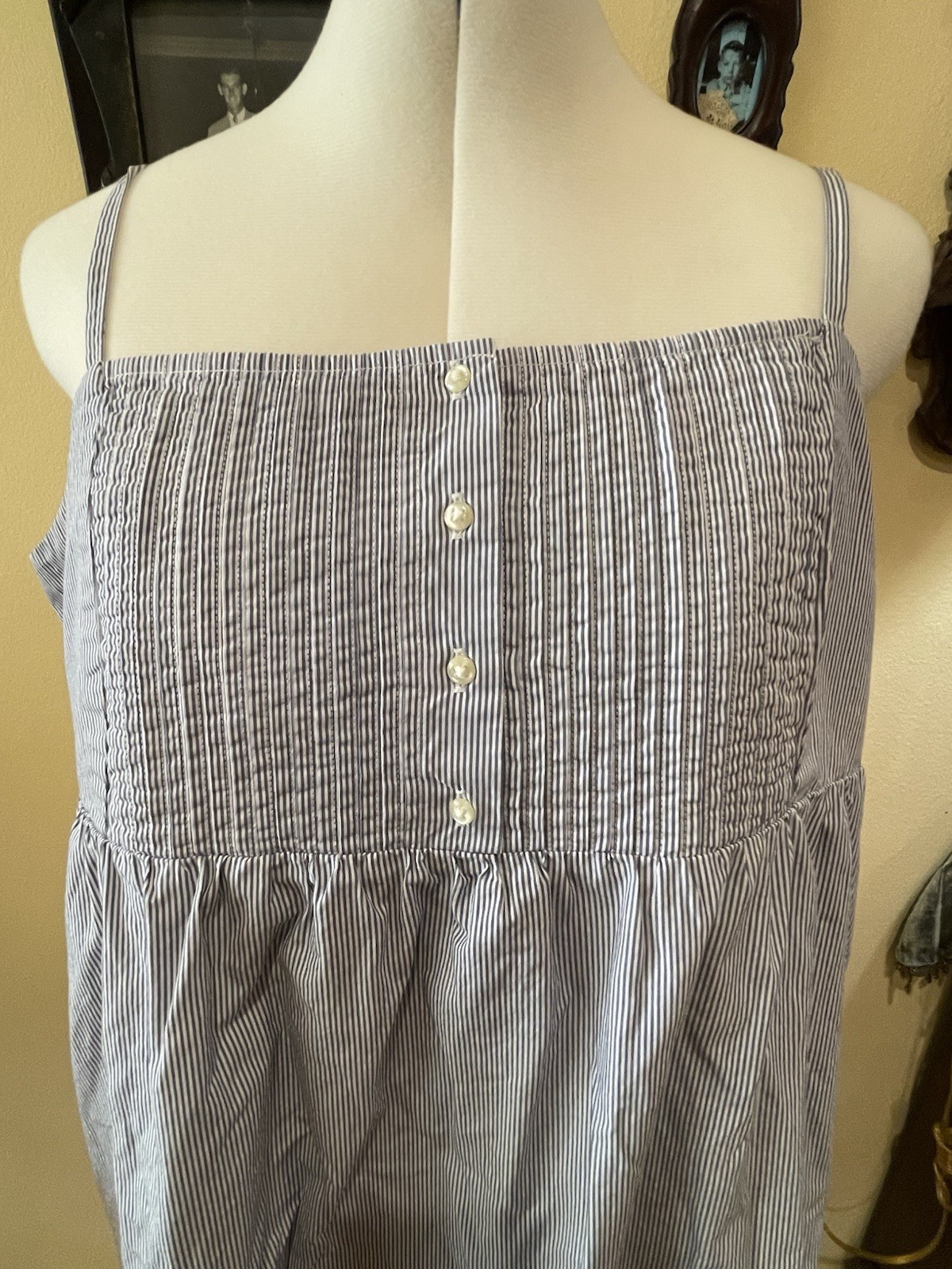 Levi’s Blue White Striped Smocked Button Front Midi Sundress Size L