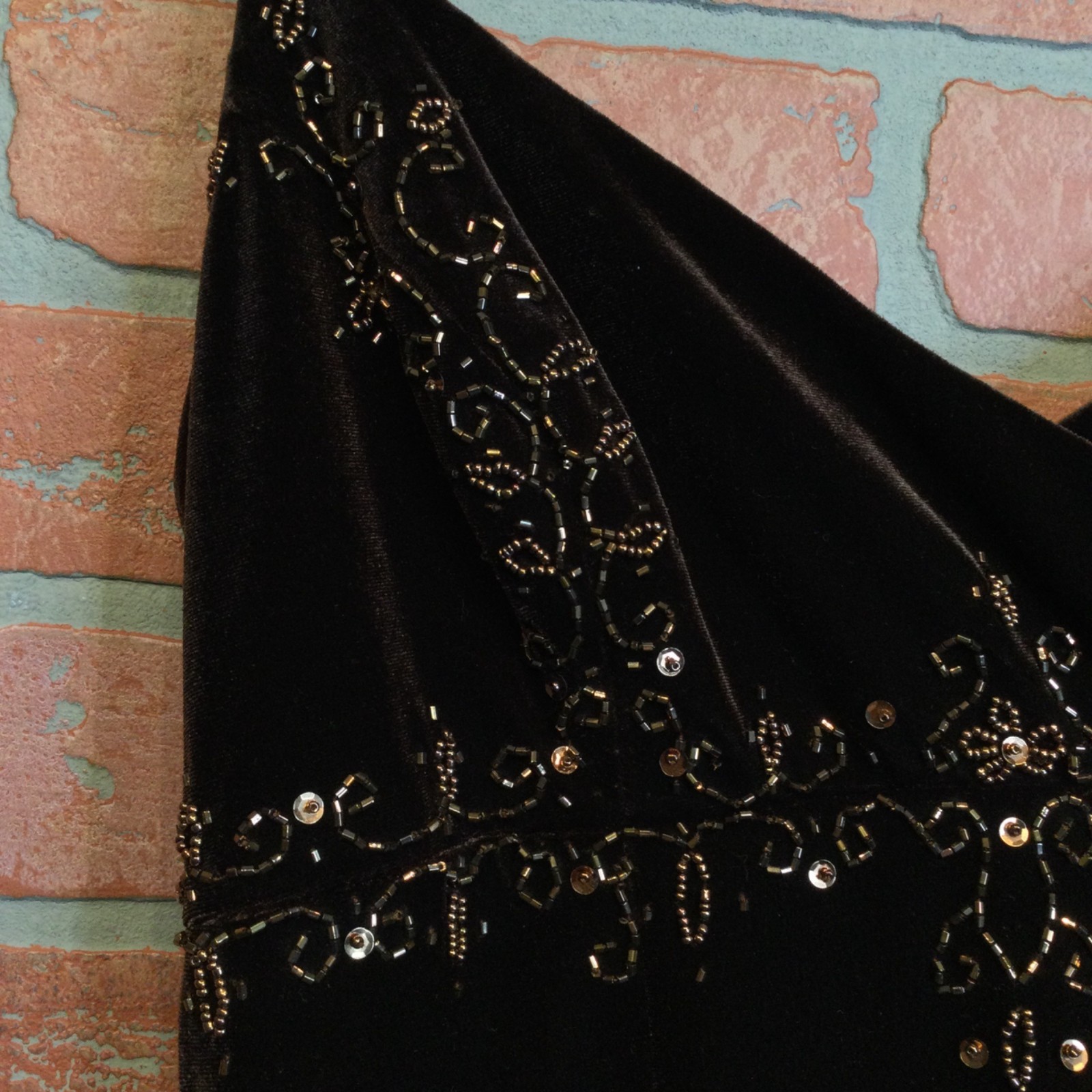 90s Y2K Dave & Johnny Brown Evening Dress 3/4 Beaded Babydoll Spaghetti Strap