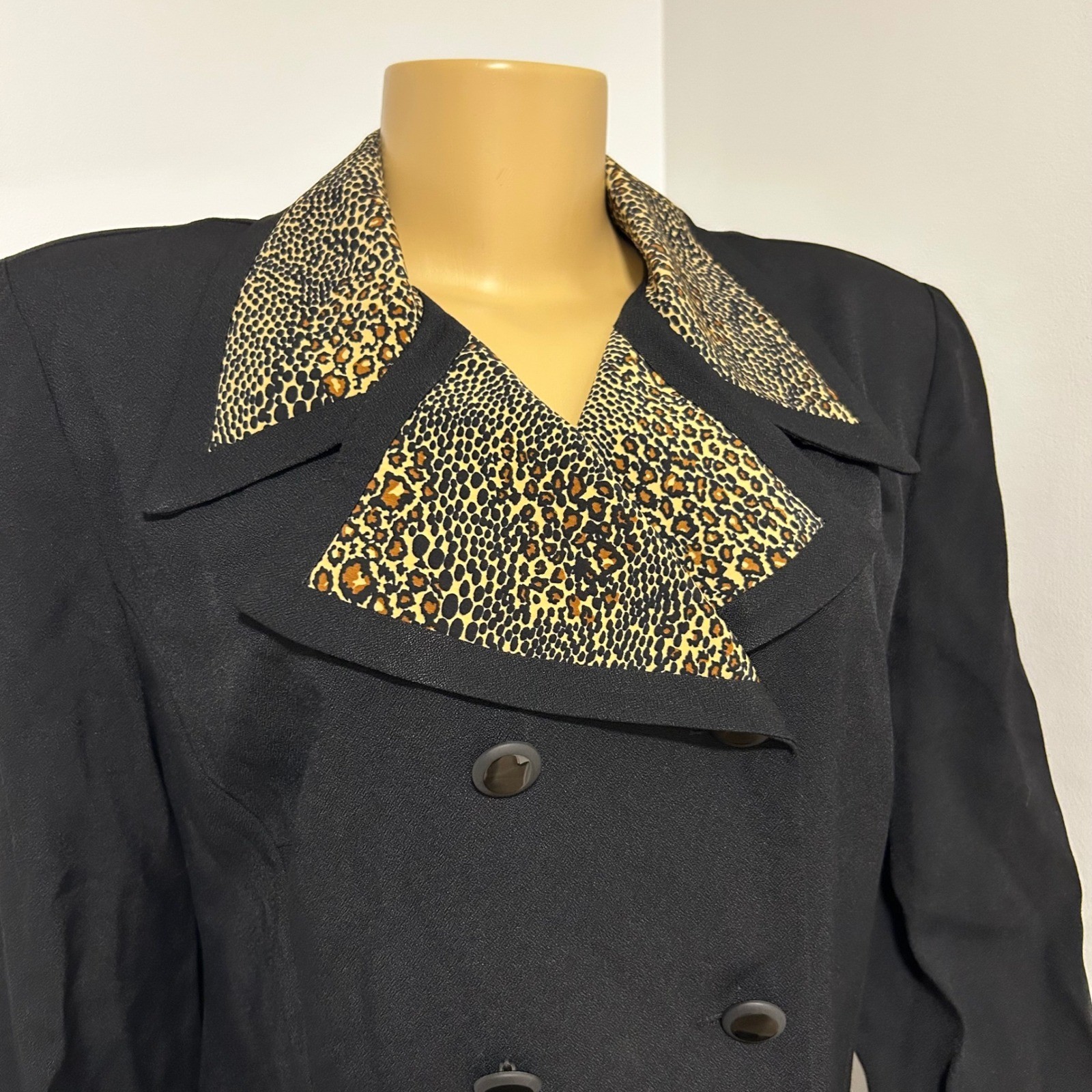 Lois Snyder Dani Max Vintage 80s Black Blazer Dress Leopard Double Breasted 16