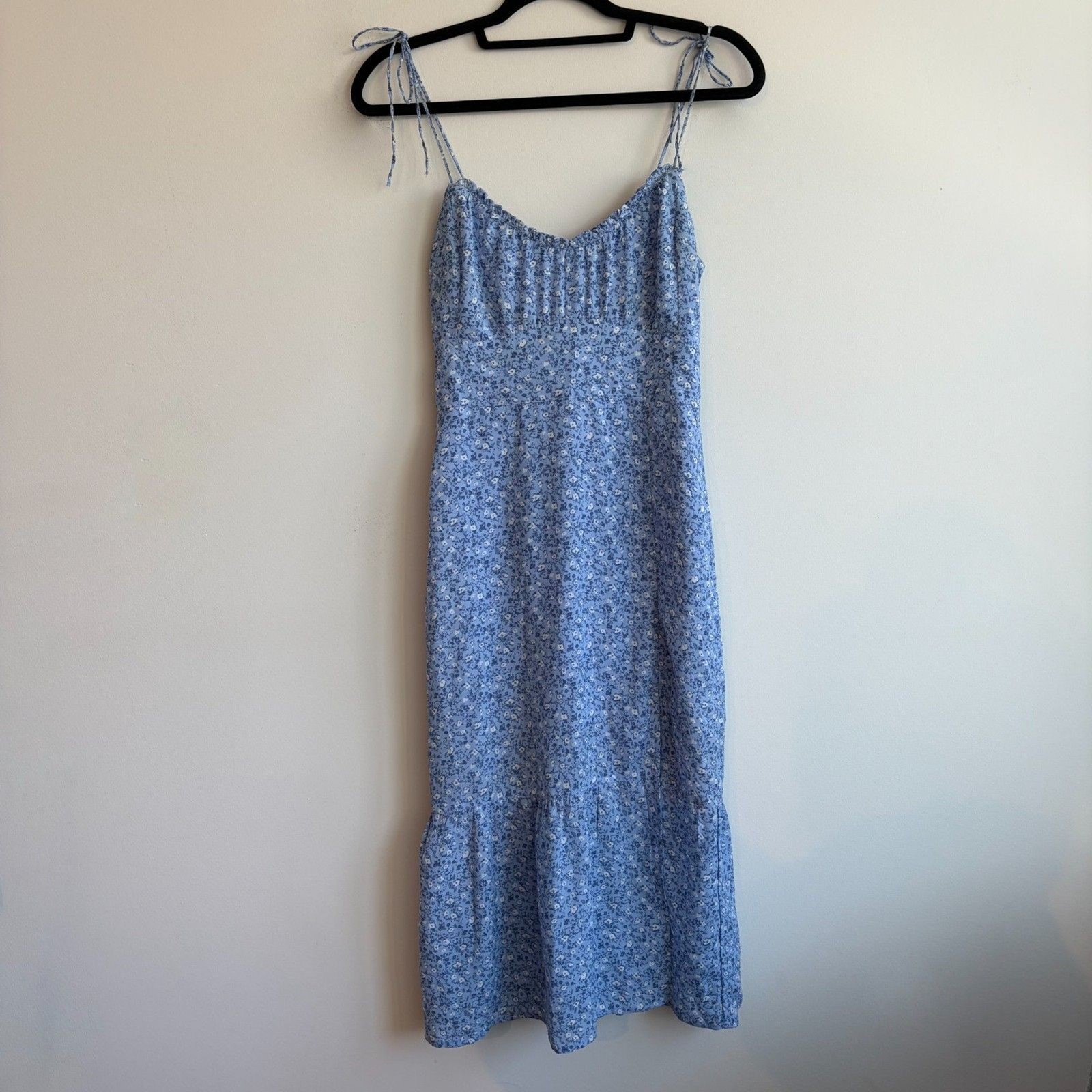 Abercrombie & Fitch Floral Midi Dress Blue Side Slit Ruffle XS