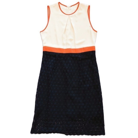 Pink Martini Dress Womens Large Cream Black Orange Colorblock Lace Shift Evening