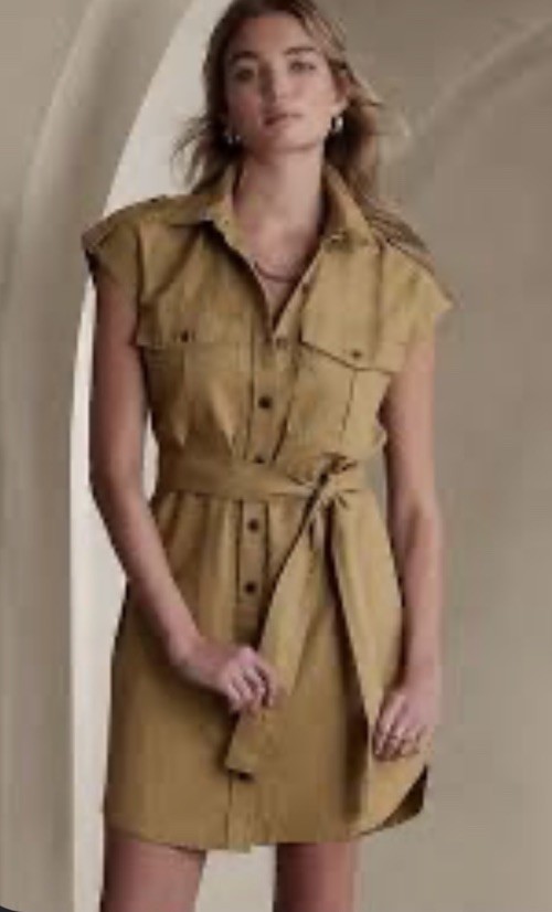 BANANA REPUBLIC FACTORY Khaki Linen Blend Utility Mini Dress Size S Belted