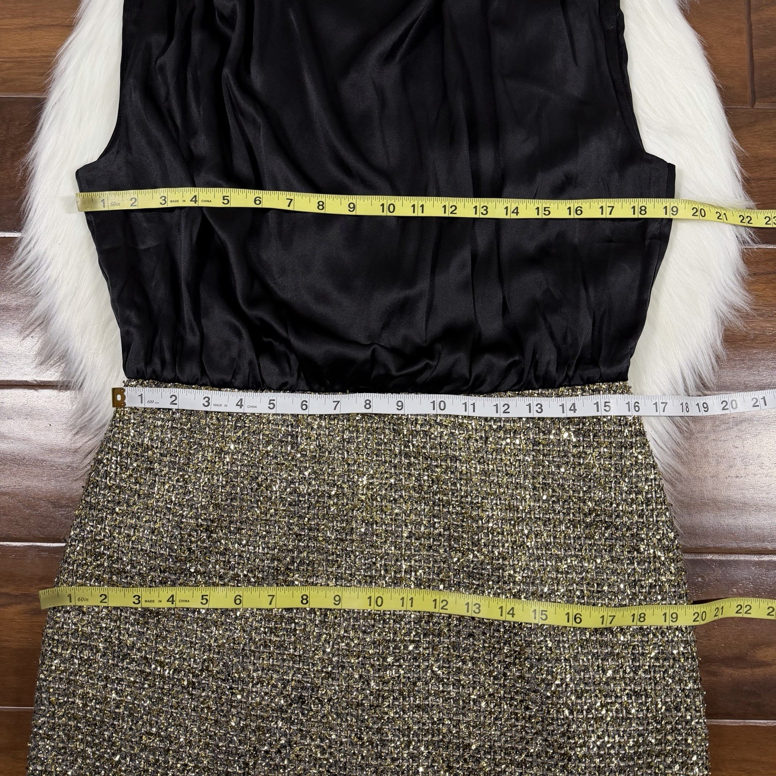 Amanda Uprichard Women’s Size Large Black Gold Silk Tweed Brantley Dress
