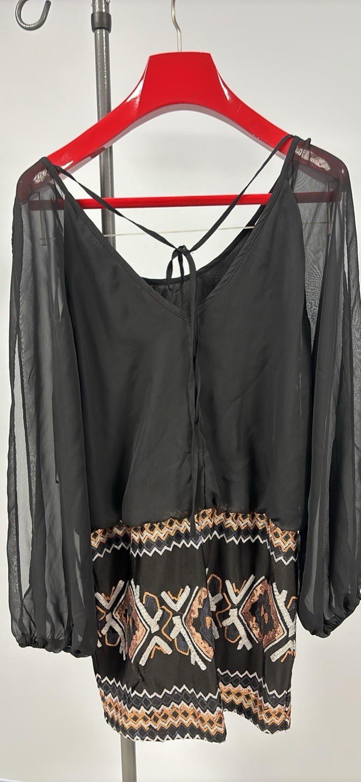 NWT As U Wish Black Sequin Dress Embroidered Dress Sheer Size L