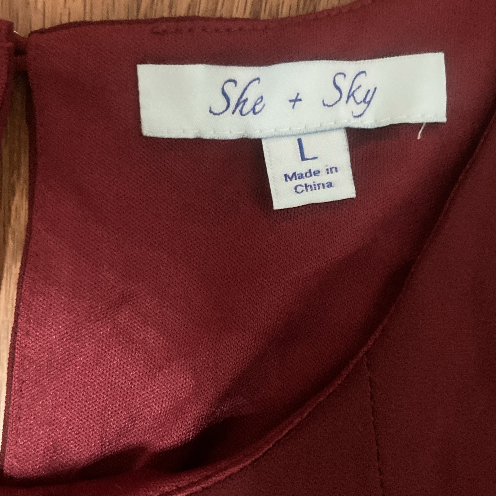 She + Sky L Burgundy Sleeveless Shift Dress Knee Length Round Neck Lined Zip