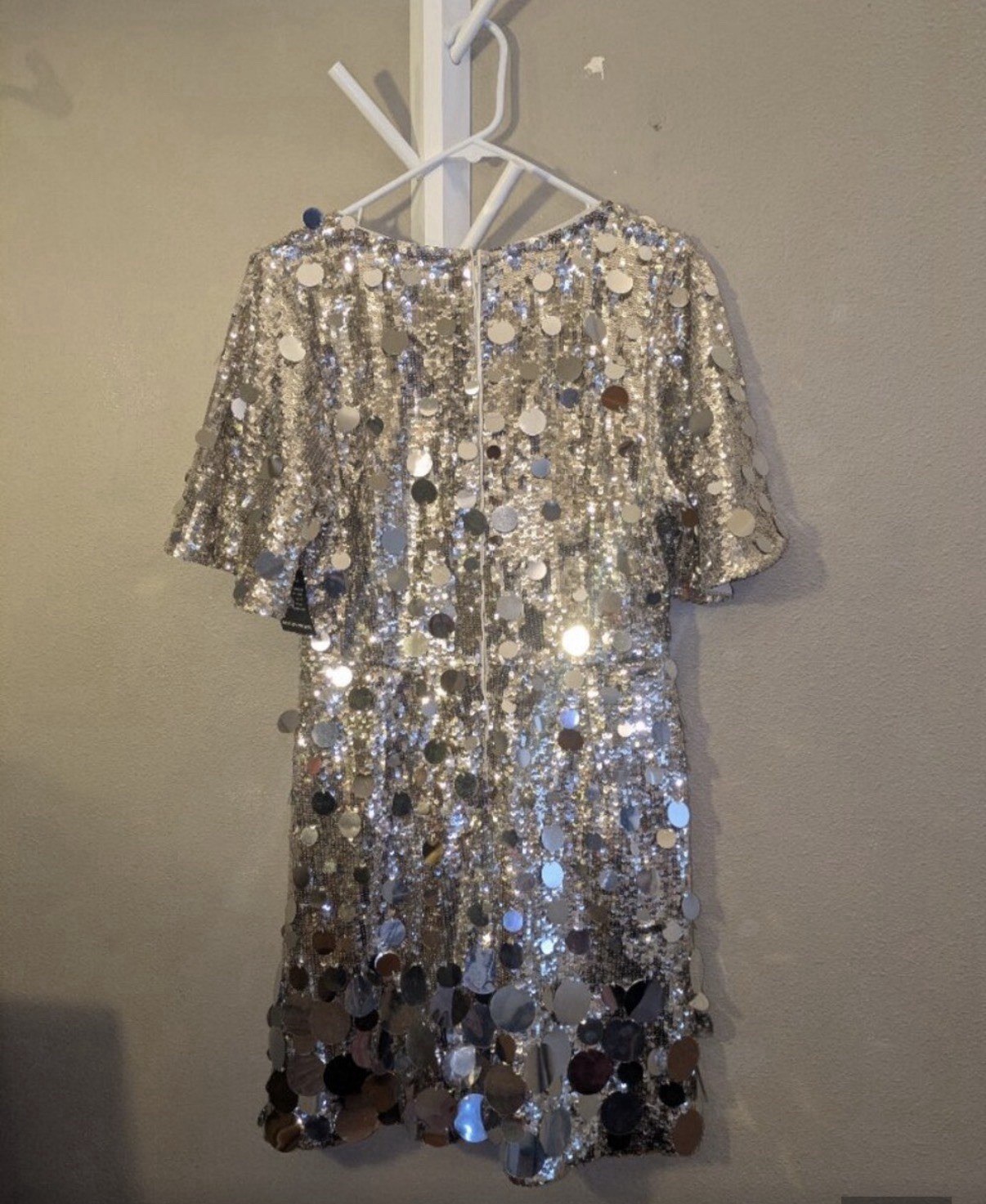 Boston Proper Glamour Paillette Dress NWT Silver Sequin A-Line Size 10