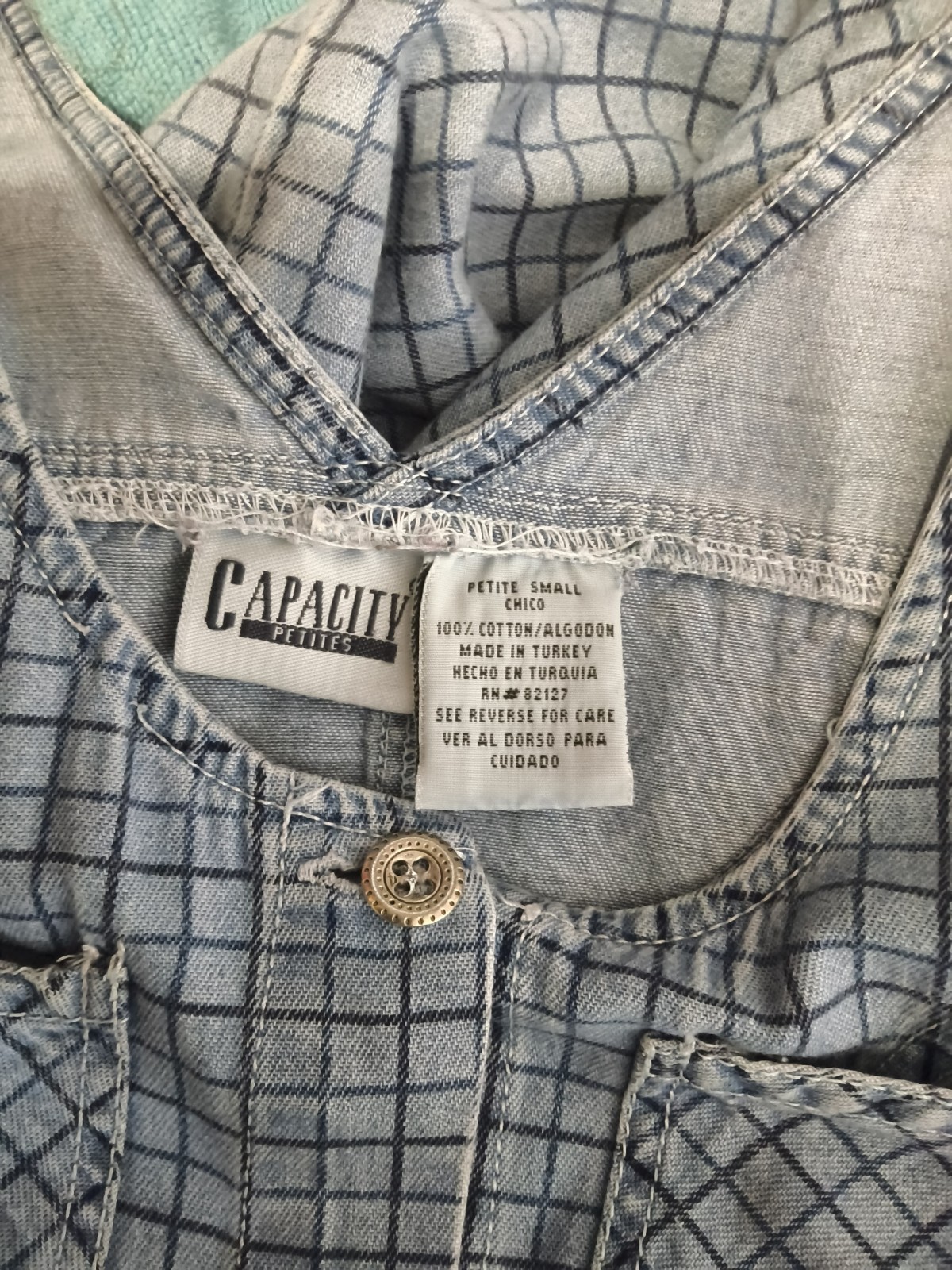Capacity Petites Chambray Grid Button Front Midi Dress PS Prairiecore