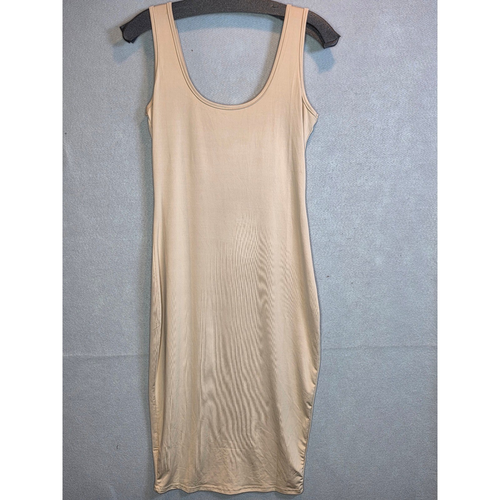 Tan Beige Bodycon Tank Dress Sleeveless Scoop Neck Stretch Mini 0001029