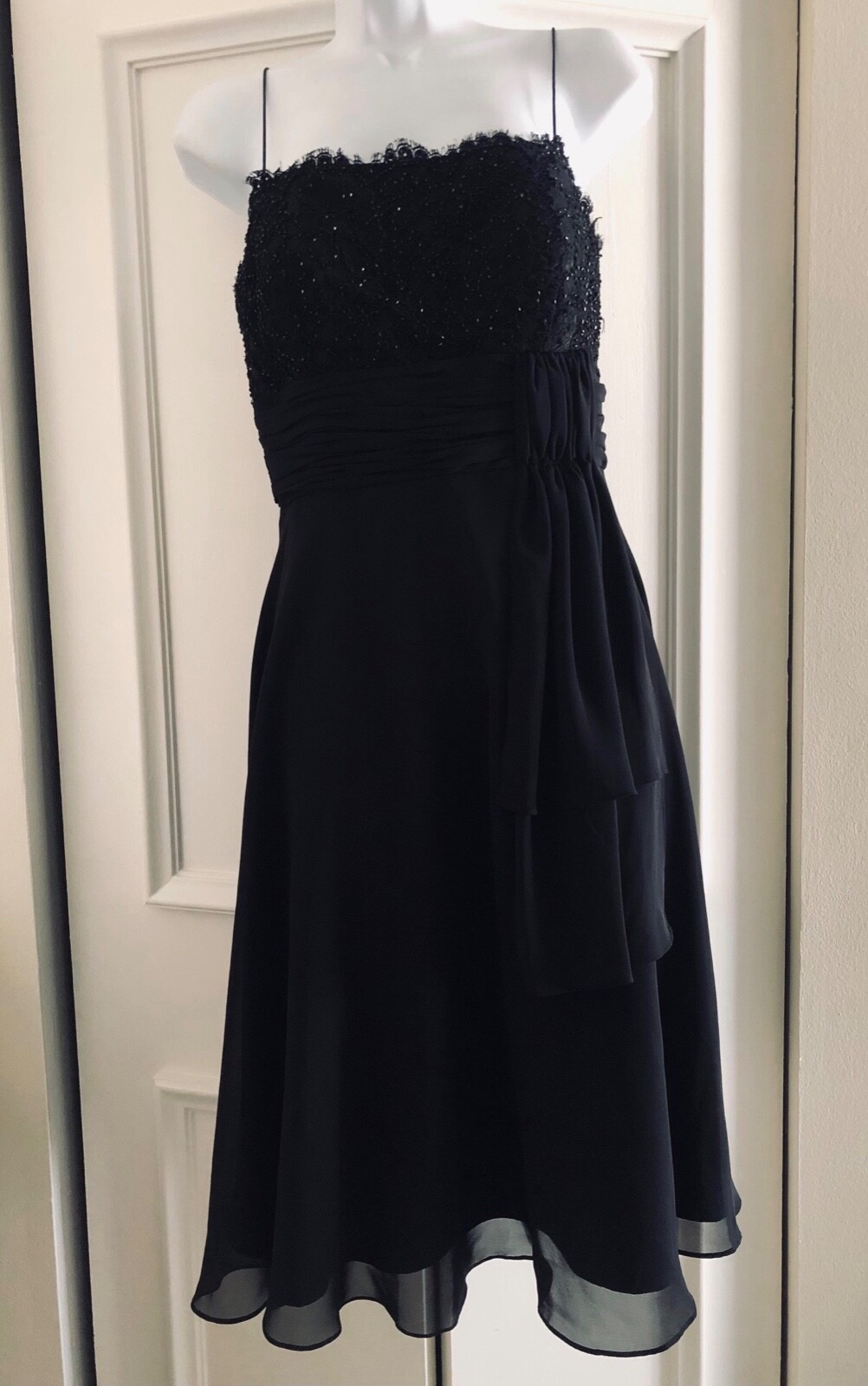 JS Boutique Womens Beaded Spaghetti Strap Draped Black Dress 8