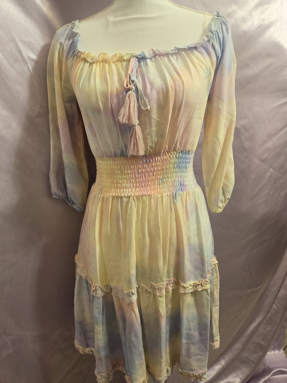 J For Justify Short Pastel Tye Dye Peasant Dress
