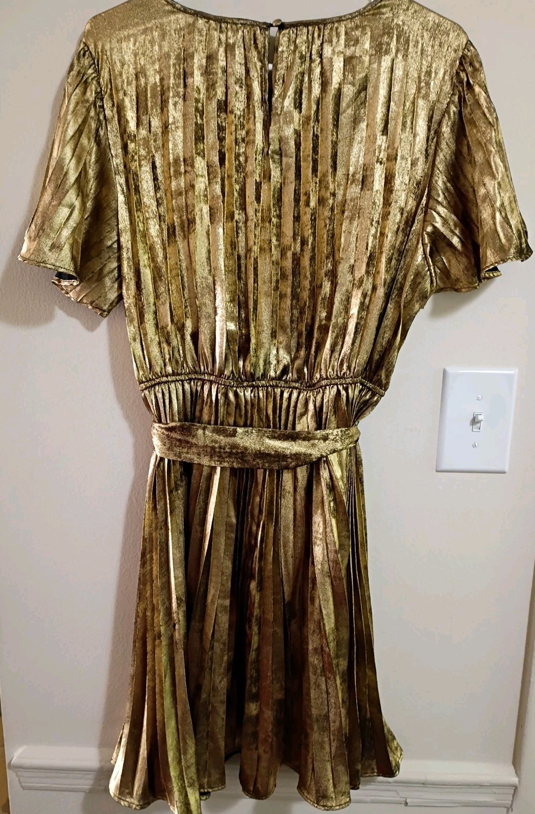 Sam Edelman Pleated Swing Dress Sz 14 Metallic Gold Lame Party Dance Event EUC