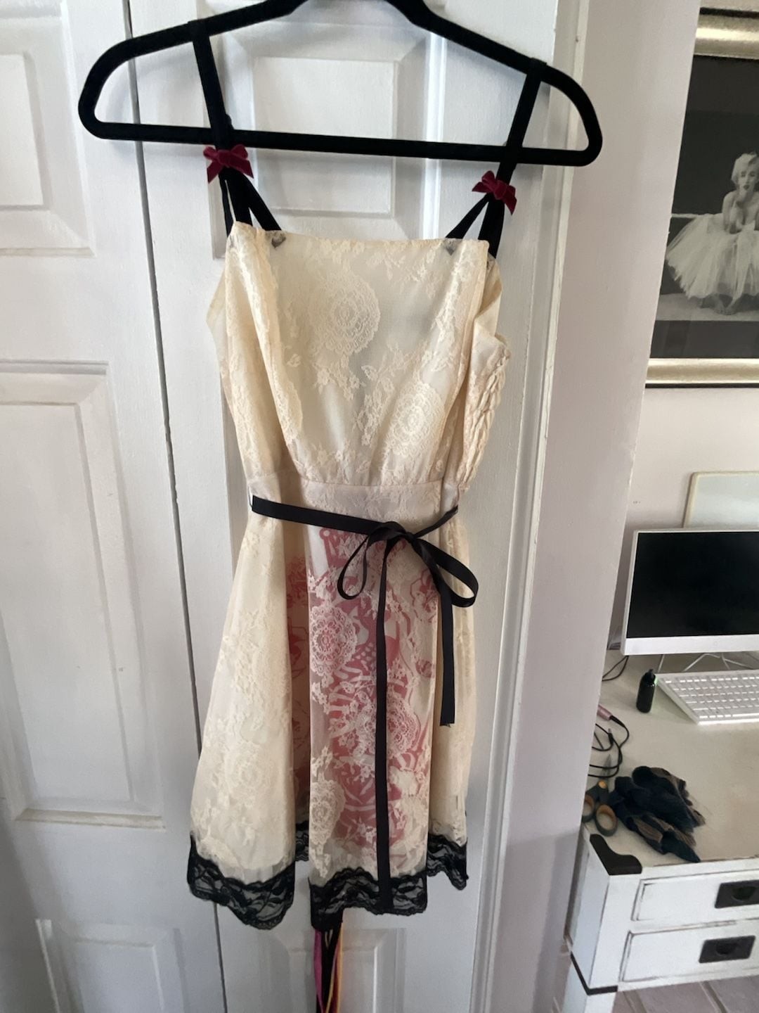 Lucky 13 Skull and Rose Print Lace Overlay Babydoll Dress Vintage