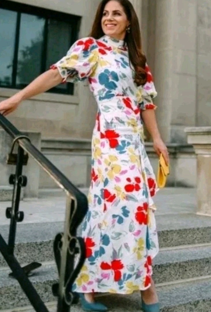 Rixo x Target Sz 6 White Floral Midi Dress Bold Maximalist Artsy Dopamine Resort