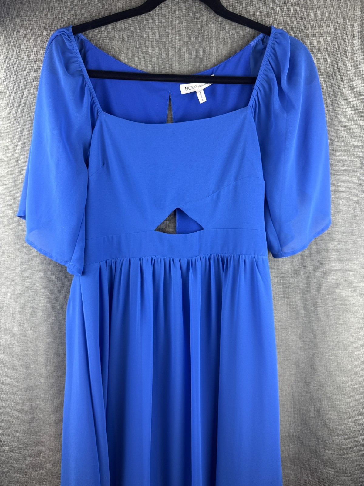 $118 BCBGeneration Women’s Blue Flutter Sleeve Cutout Fit & Flare Dress Size 8