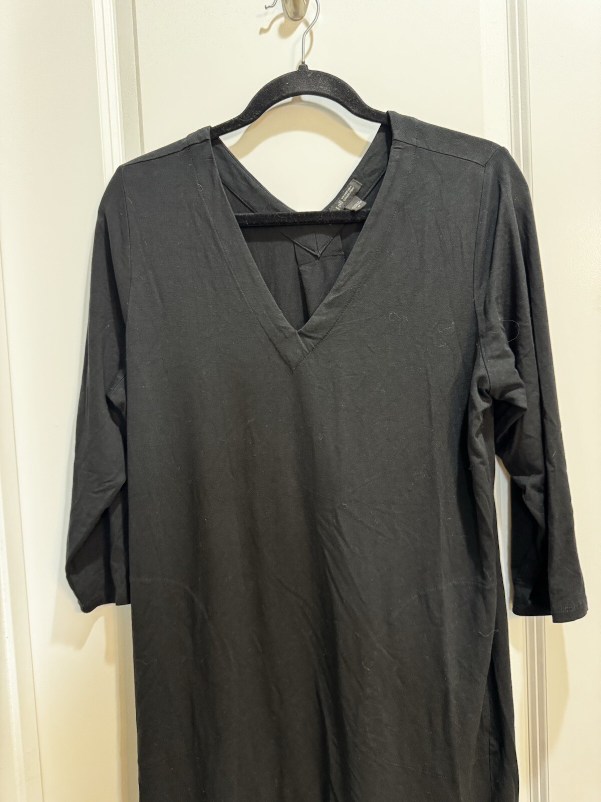 J Jill WeareverCollection Black PleatedBack Vneck3/4 SleeveDress Slide Pockets M