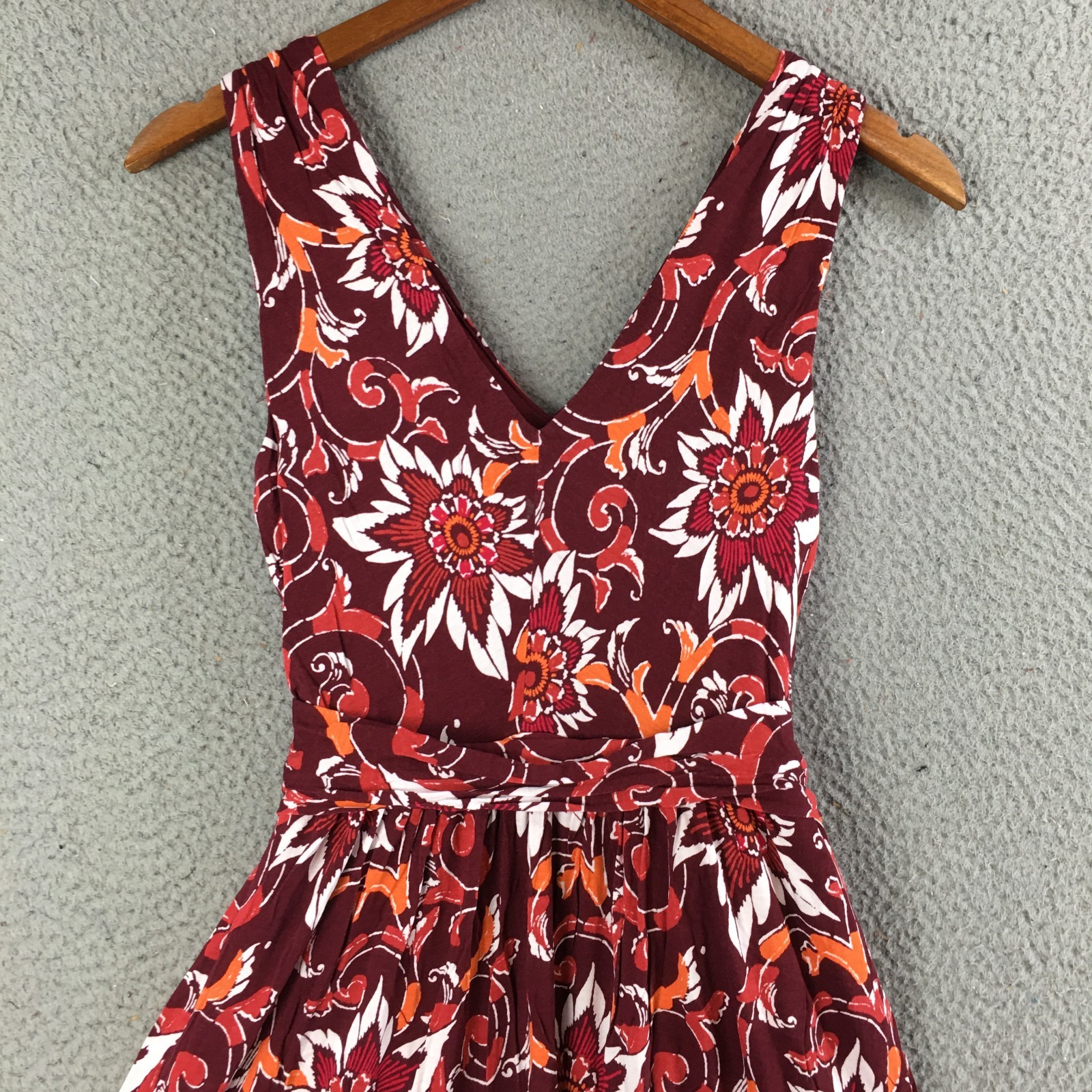 Loft Outlet Mini Dress Womens XSP Sleeveless V-Neck Floral Print Casual Burgundy