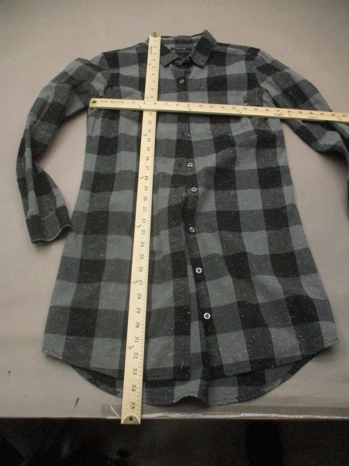 OBEY #89 Size S Womens Gray Plaid 100% Cotton Button Up Flannel Shirt Dress 757