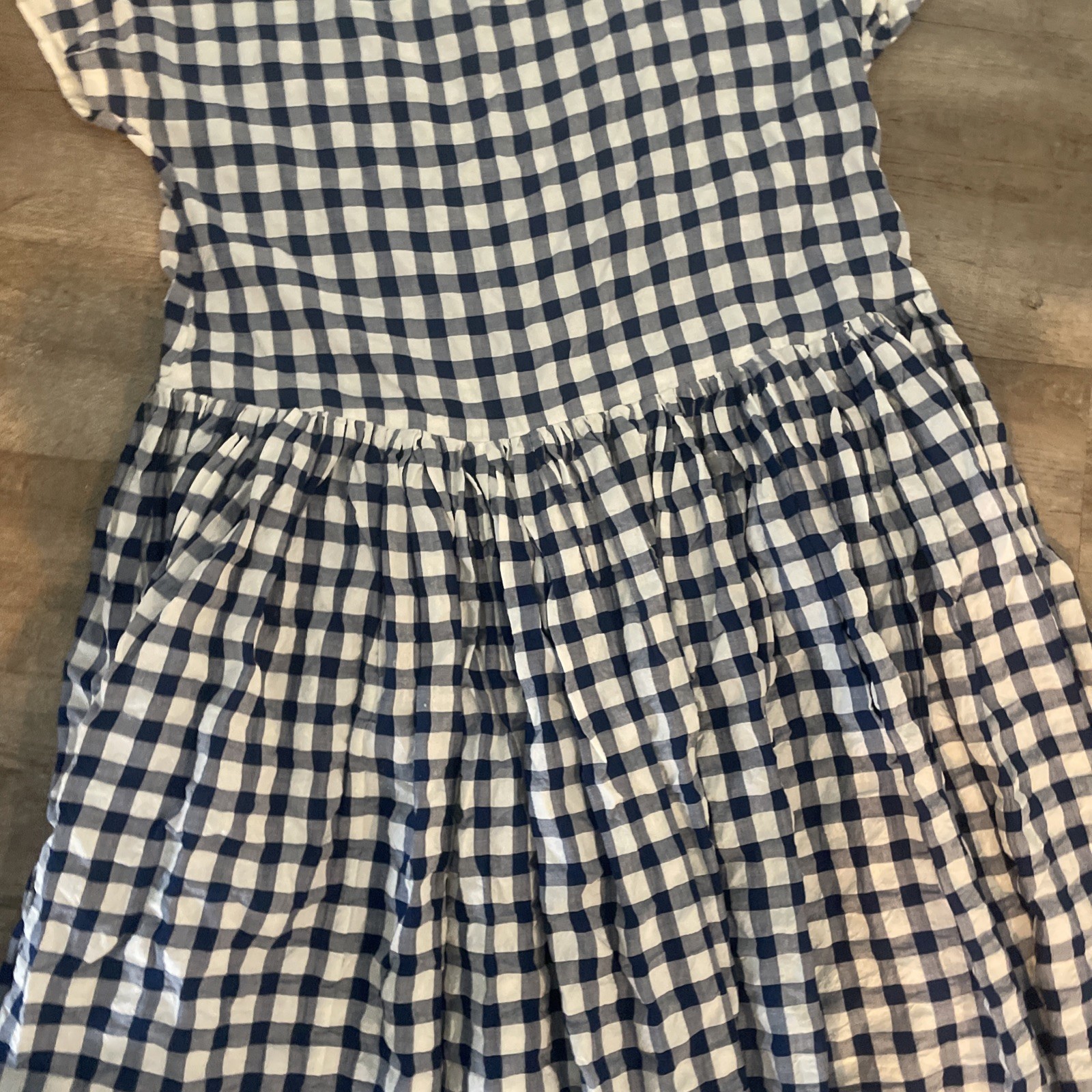 CASEY/CASEY Blue + White Gingham Checkered Dress Gathered Full Skirt SZ XL