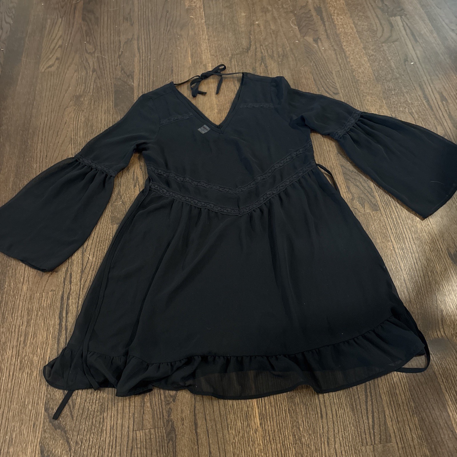 BONGO Size Medium Womens Black Sheer Dress/ Coverup Boho Beach Renfair Summer