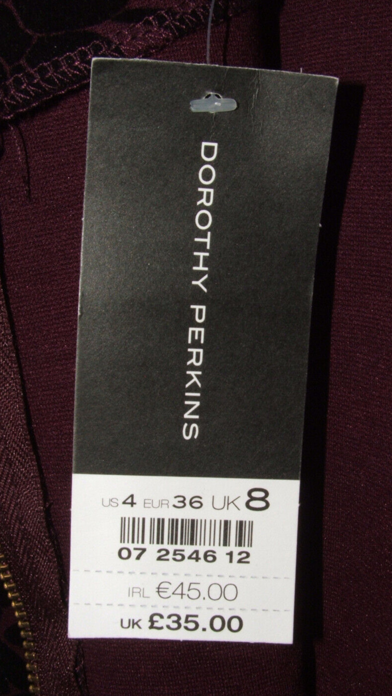 Dorothy Perkins Wine w/ Black Velvet Bodycon Pencil Dress Women’s UK 8 NYE Party