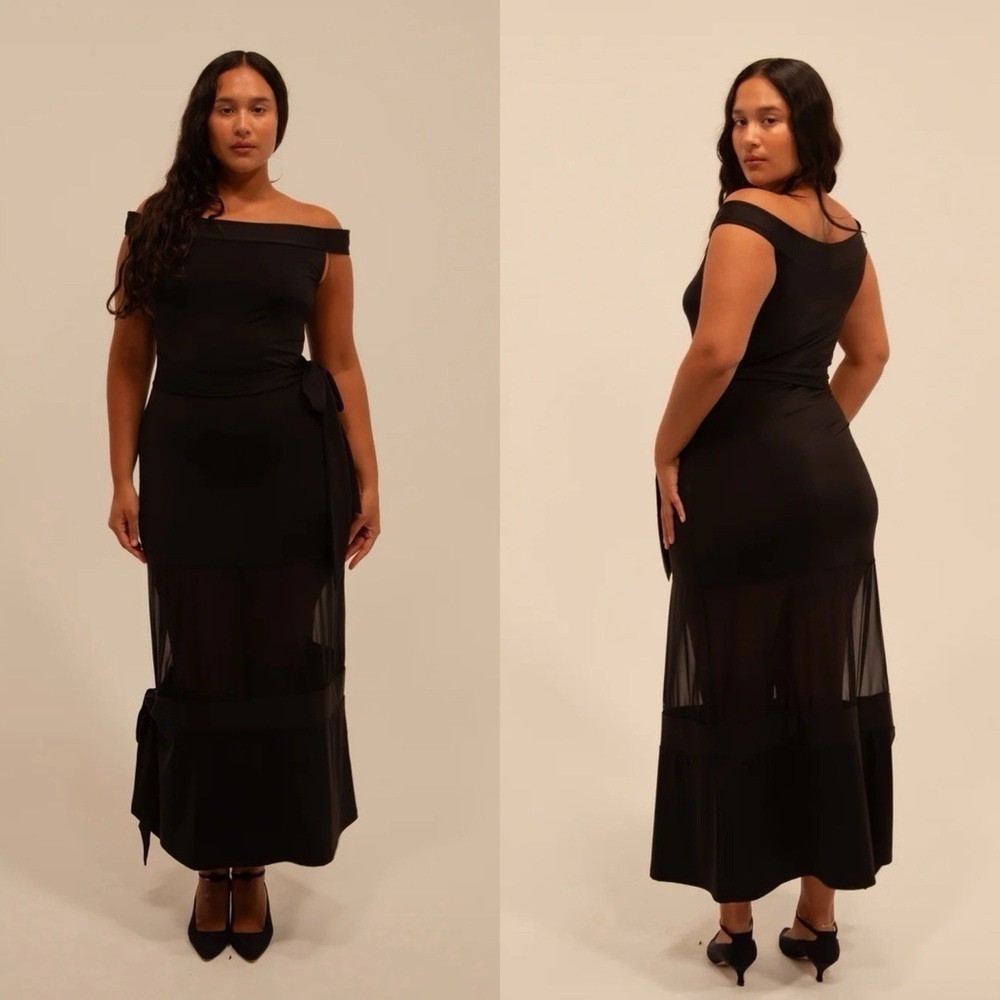 Buci Fia Sheer Panel Maxi Dress Black Sustainable Polyamide Large NWT‎
