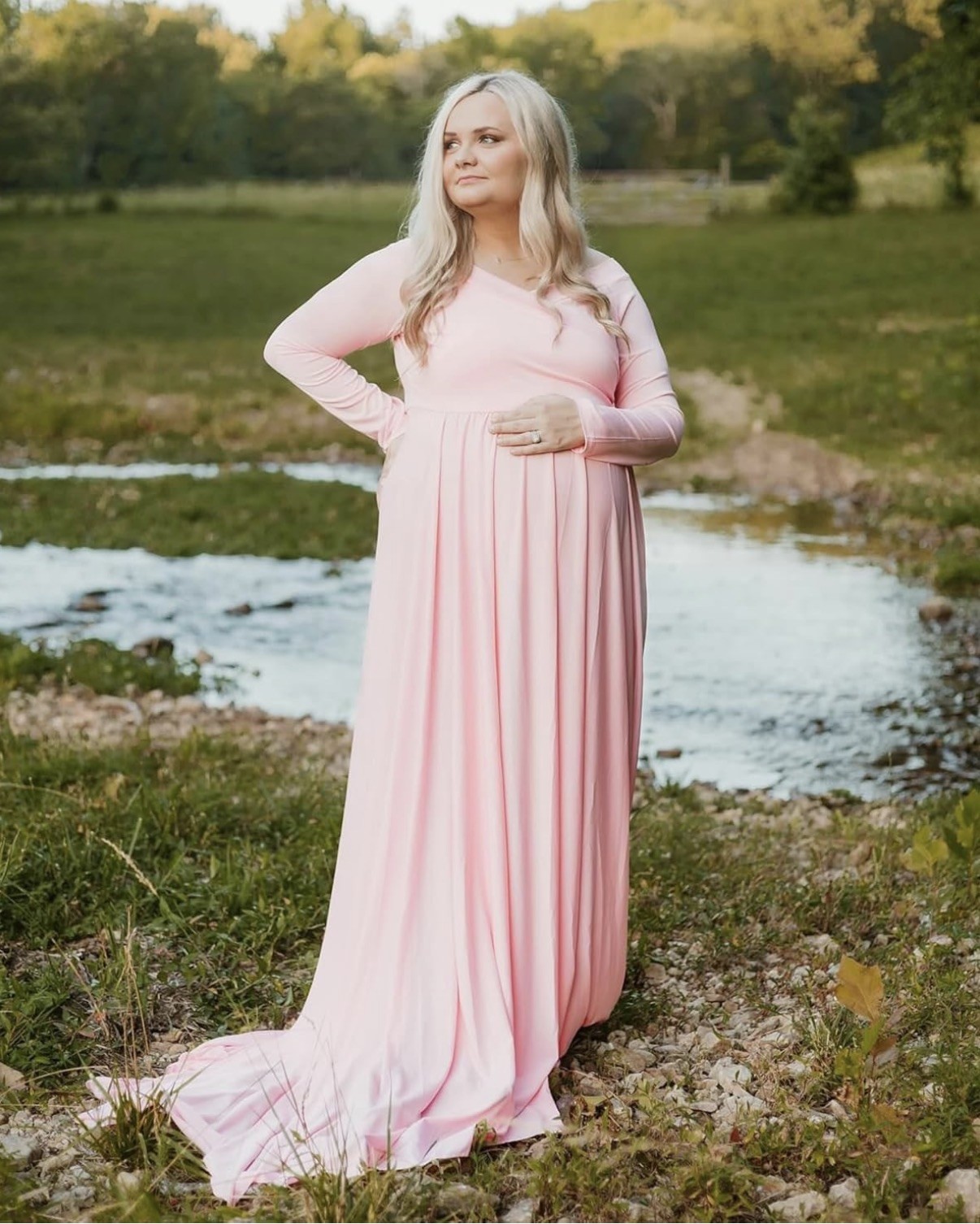Saslax Maternity Off Shoulders L Circle Gown for Baby Shower Photo Dress 169